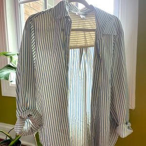 Blue and white striped button down